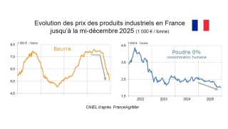 Baisse soutenue du prix des produits laitiers industriels